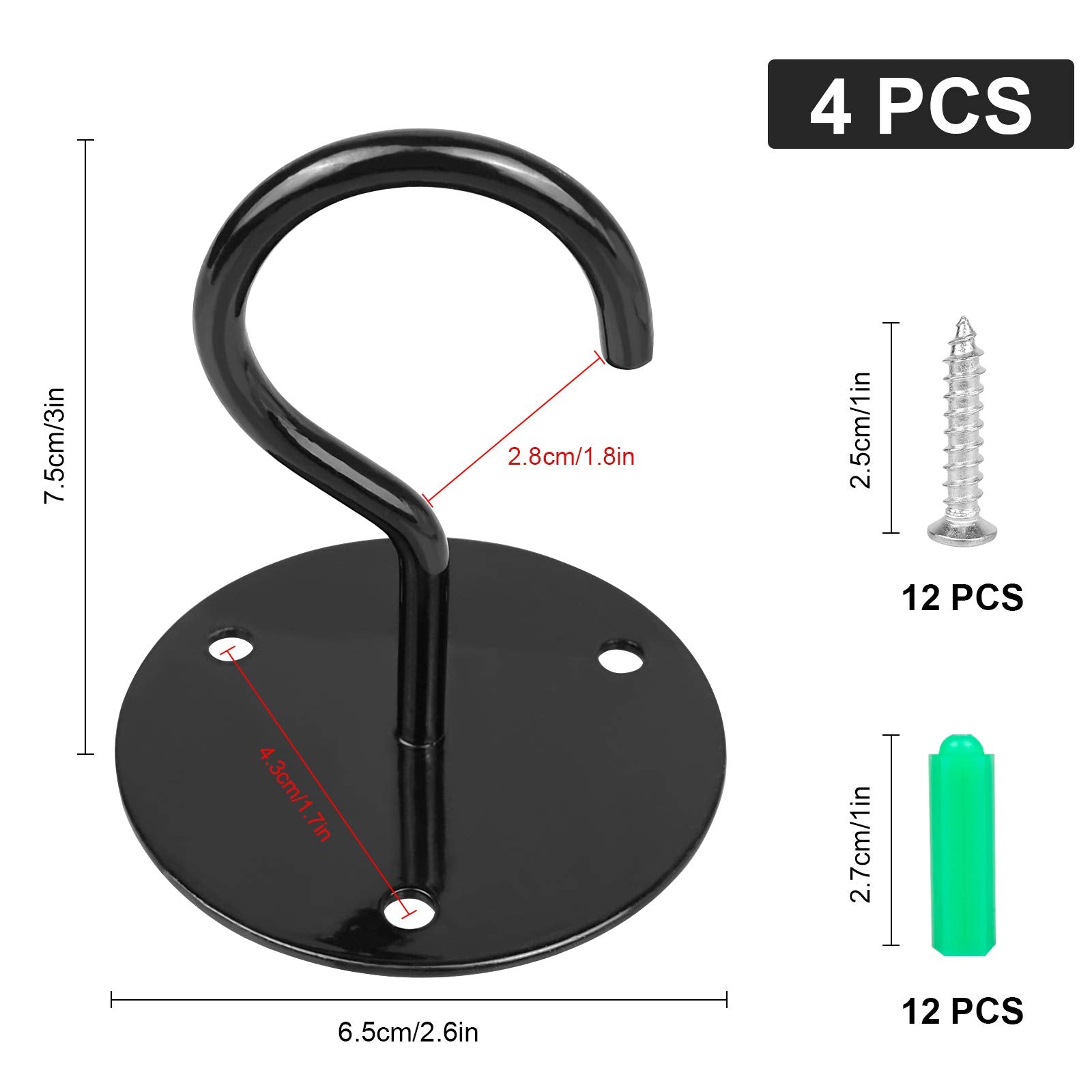 Serplex 4pcs Metal Ceiling Hook for Hanging Flower Pot and Plant Pot Wall Mounted Hook for Hanging Plant Baskets/String Lights in Balcony,Porch, Wall Hook with Screws (Black) Serplex 4pcs Metal Ceiling Hook for Hanging Flower Pot and Plant Pot Wall Mounted Hook for Hanging Plant Baskets/String Lights in Balcony,Porch, Wall Hook with Screws (Black)